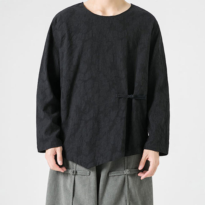 Maglietta a maniche lunghe in cotone con bottoni cinesi Buddha Stones da uomo, modello semplice, abbigliamento Zen - image 25