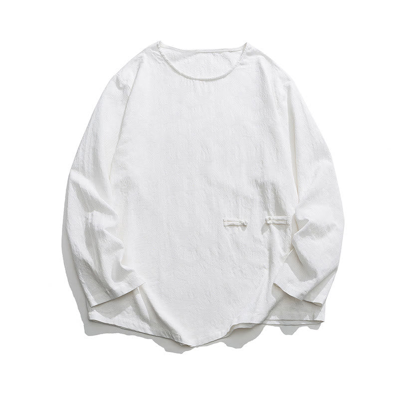 Maglietta a maniche lunghe in cotone con bottoni cinesi Buddha Stones da uomo, modello semplice, abbigliamento Zen - image 23