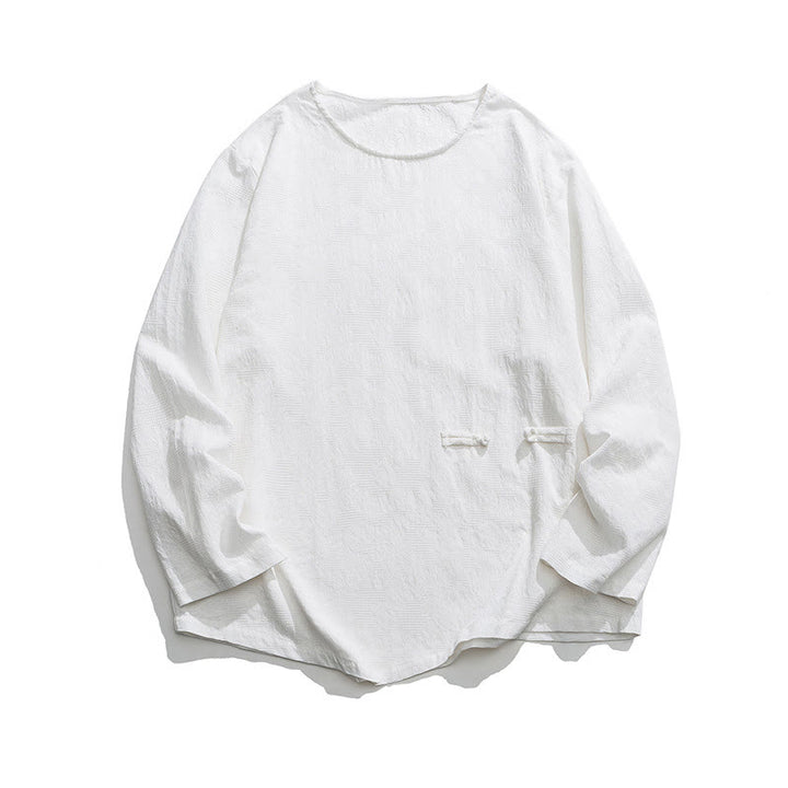 Maglietta a maniche lunghe in cotone con bottoni cinesi Buddha Stones da uomo, modello semplice, abbigliamento Zen - image 23