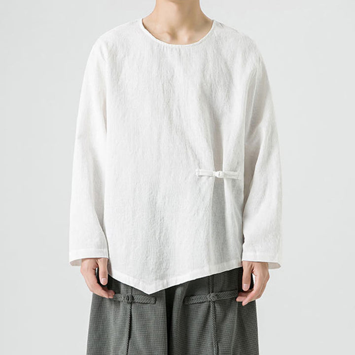 Maglietta a maniche lunghe in cotone con bottoni cinesi Buddha Stones da uomo, modello semplice, abbigliamento Zen - image 11