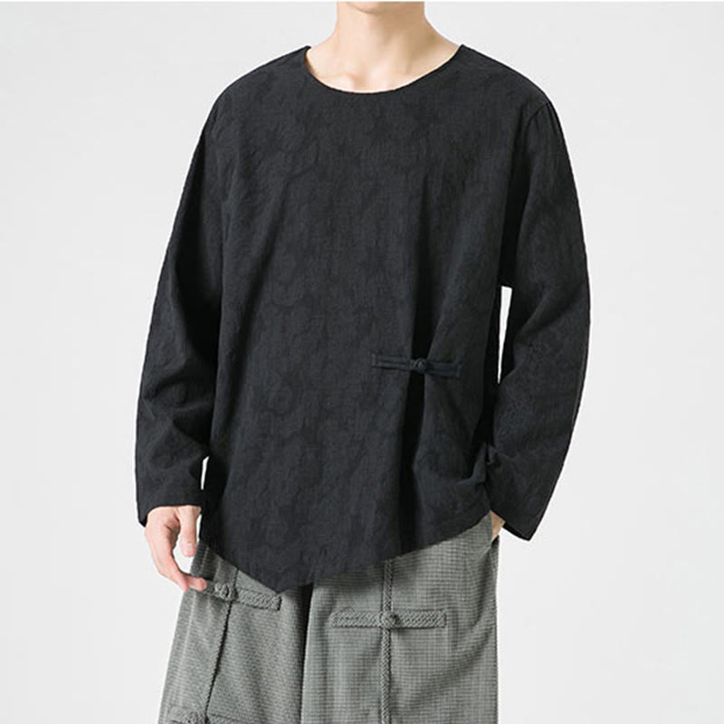 Maglietta a maniche lunghe in cotone con bottoni cinesi Buddha Stones da uomo, modello semplice, abbigliamento Zen - image 30