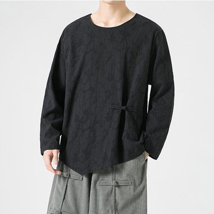 Maglietta a maniche lunghe in cotone con bottoni cinesi Buddha Stones da uomo, modello semplice, abbigliamento Zen - image 30