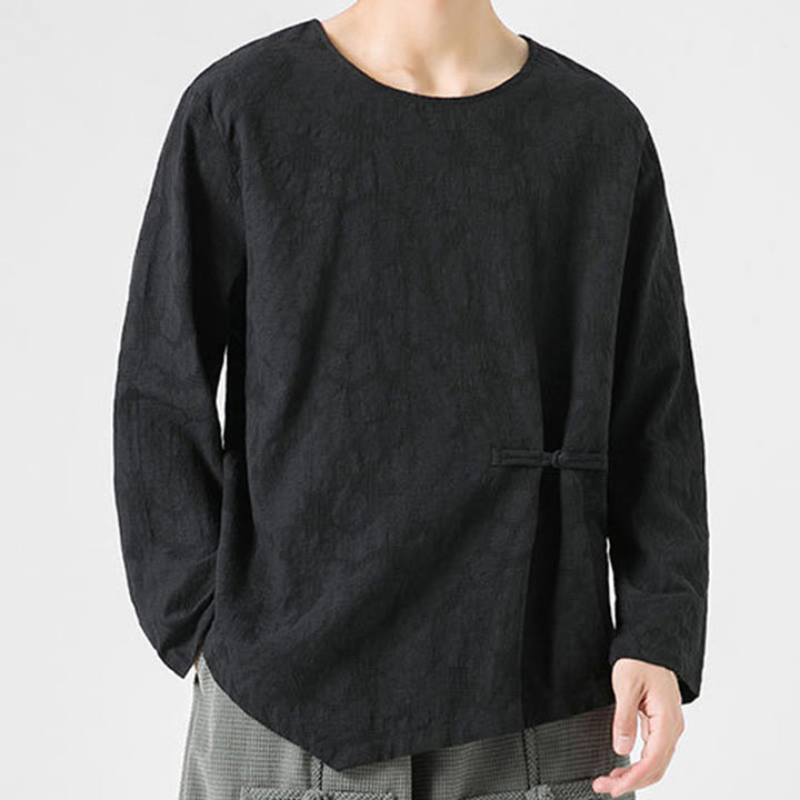 Maglietta a maniche lunghe in cotone con bottoni cinesi Buddha Stones da uomo, modello semplice, abbigliamento Zen - image 29