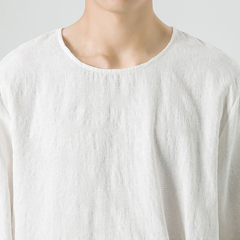 Maglietta a maniche lunghe in cotone con bottoni cinesi Buddha Stones da uomo, modello semplice, abbigliamento Zen - image 19