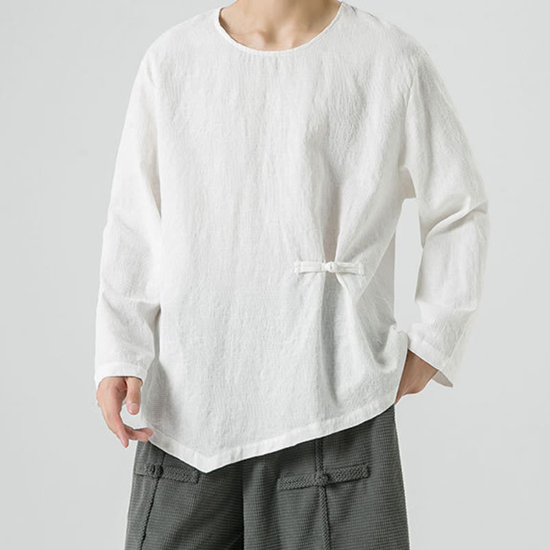 Maglietta a maniche lunghe in cotone con bottoni cinesi Buddha Stones da uomo, modello semplice, abbigliamento Zen - image 17