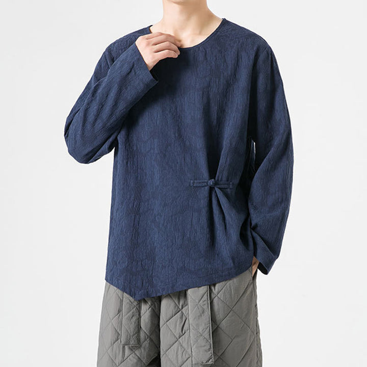 Maglietta a maniche lunghe in cotone con bottoni cinesi Buddha Stones da uomo, modello semplice, abbigliamento Zen - image 6