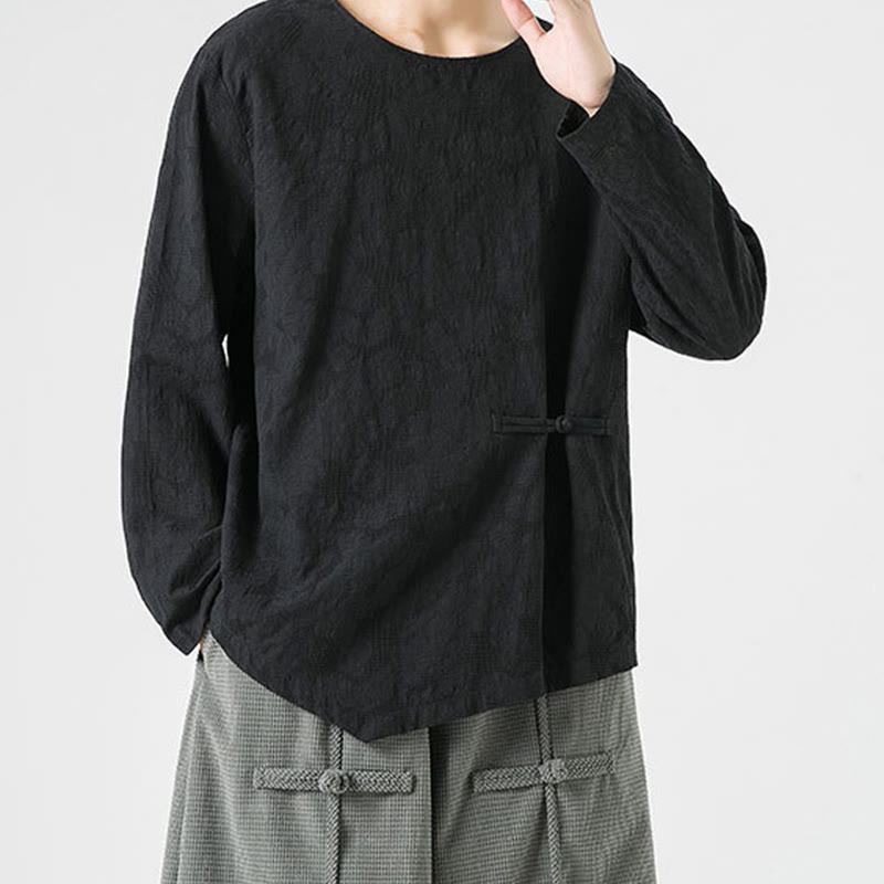 Maglietta a maniche lunghe in cotone con bottoni cinesi Buddha Stones da uomo, modello semplice, abbigliamento Zen - image 28