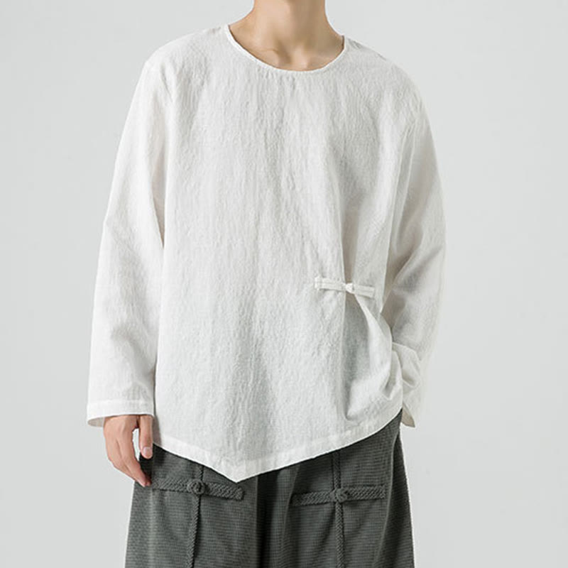 Maglietta a maniche lunghe in cotone con bottoni cinesi Buddha Stones da uomo, modello semplice, abbigliamento Zen - image 13