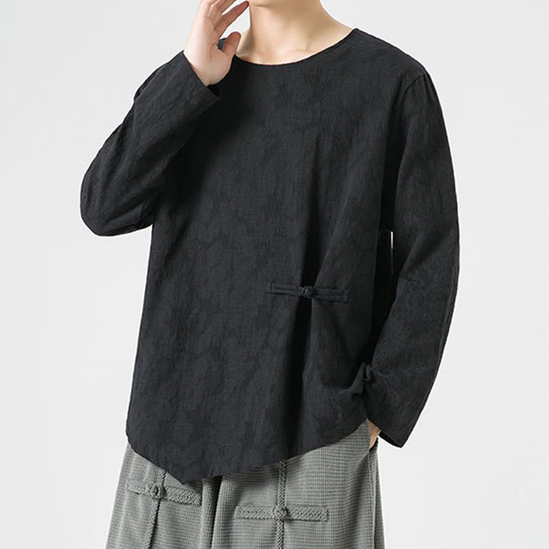 Maglietta a maniche lunghe in cotone con bottoni cinesi Buddha Stones da uomo, modello semplice, abbigliamento Zen - image 27