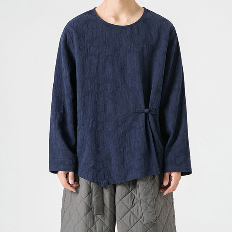 Maglietta a maniche lunghe in cotone con bottoni cinesi Buddha Stones da uomo, modello semplice, abbigliamento Zen - image 2