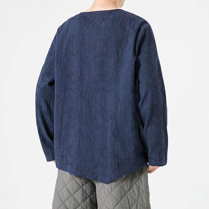 Maglietta a maniche lunghe in cotone con bottoni cinesi Buddha Stones da uomo, modello semplice, abbigliamento Zen - image 4