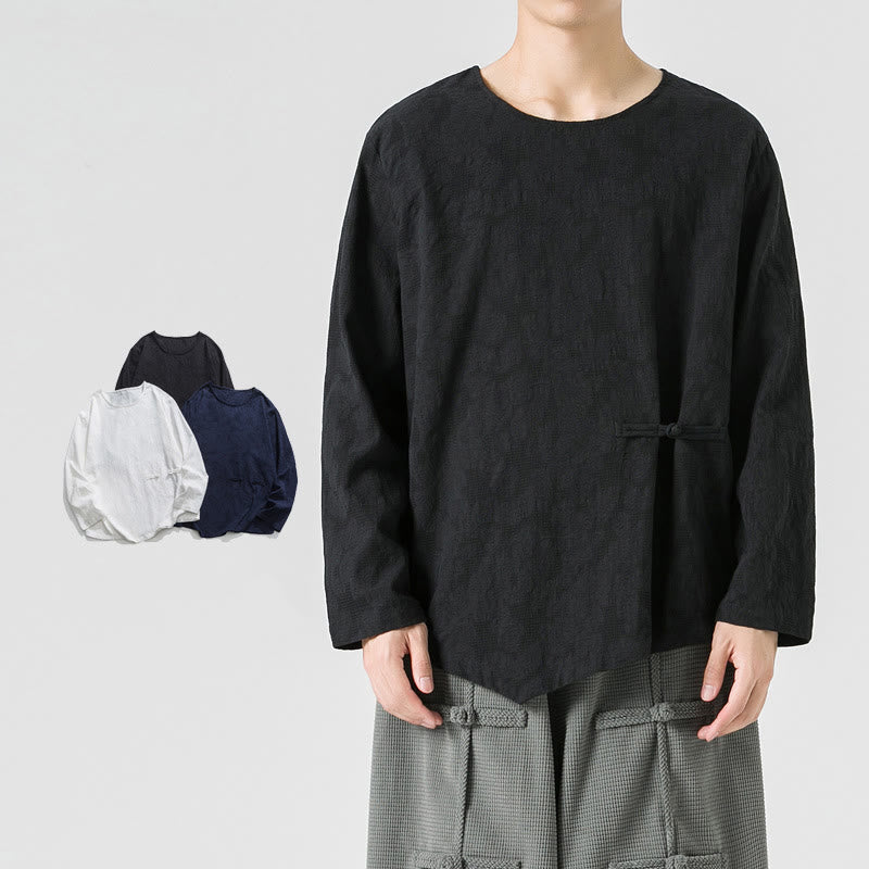 Maglietta a maniche lunghe in cotone con bottoni cinesi Buddha Stones da uomo, modello semplice, abbigliamento Zen - Nero - US/UK/AU46, EU56 (5XL) - image 24