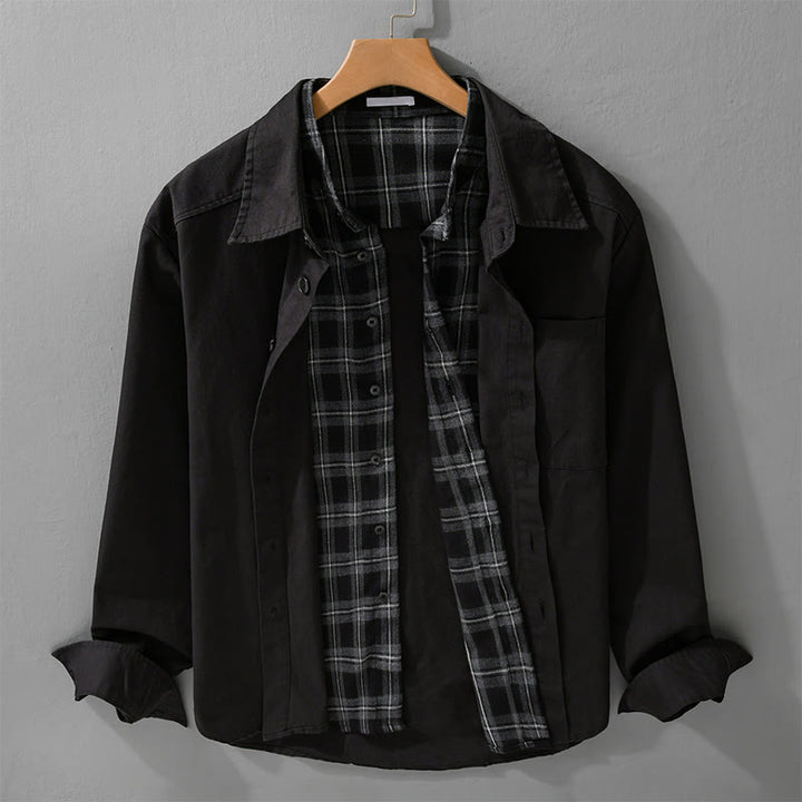 Giacca da uomo in cotone a due pezzi con maniche lunghe e tasca, motivo a quadri primaverili Buddha Stones - Nero - US/UK/AU42, EU52 (3XL) - image 0