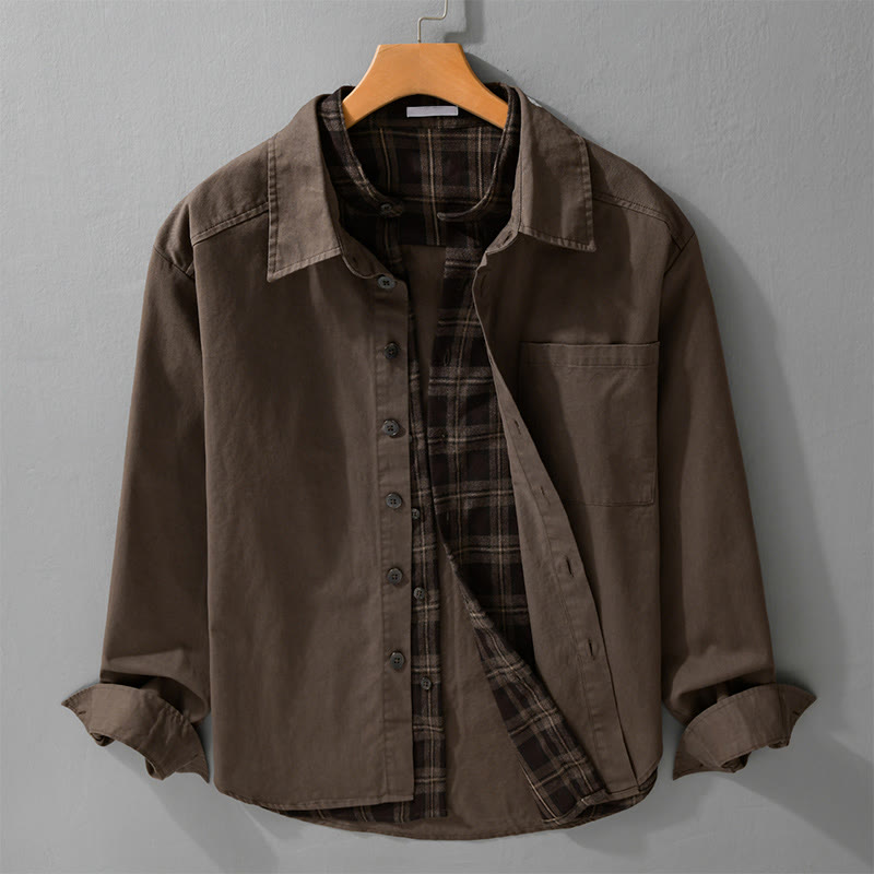 Giacca da uomo in cotone a due pezzi con maniche lunghe e tasca, motivo a quadri primaverili Buddha Stones - Marrone sella - US/UK/AU42, EU52 (3XL) - image 10