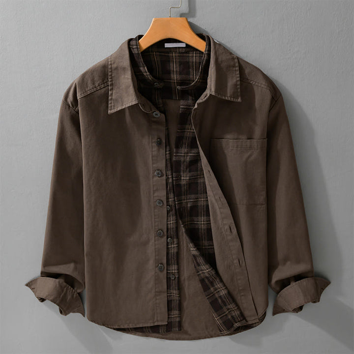 Giacca da uomo in cotone a due pezzi con maniche lunghe e tasca, motivo a quadri primaverili Buddha Stones - Marrone sella - US/UK/AU42, EU52 (3XL) - image 10