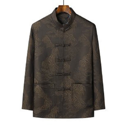 Set di 2 pezzi Buddha Stones , completo da uomo con camicia a maniche lunghe, pantaloni e bottoni a rana, in cotone - image 1