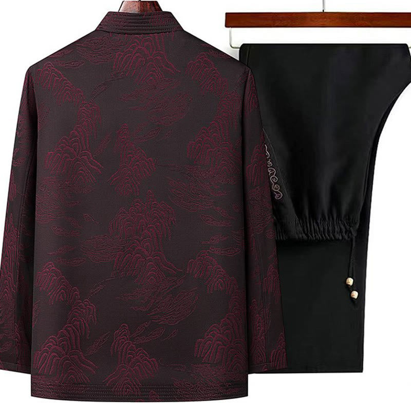 Set di 2 pezzi Buddha Stones , completo da uomo con camicia a maniche lunghe, pantaloni e bottoni a rana, in cotone - image 5