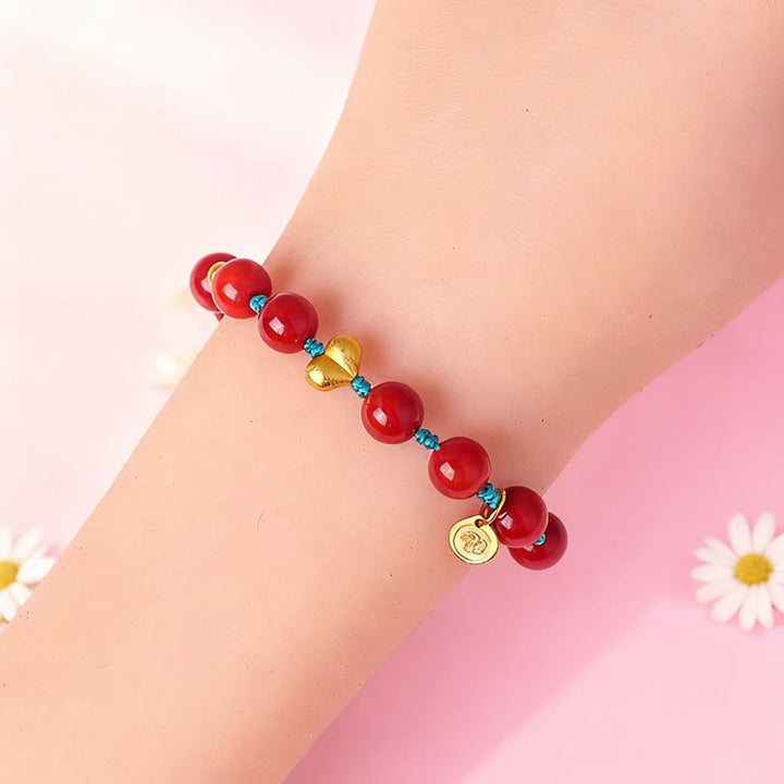 Braccialetto di successo con cordino intrecciato a forma di cuore in agata rossa del sud da 8 mm Buddha Stones - image 8