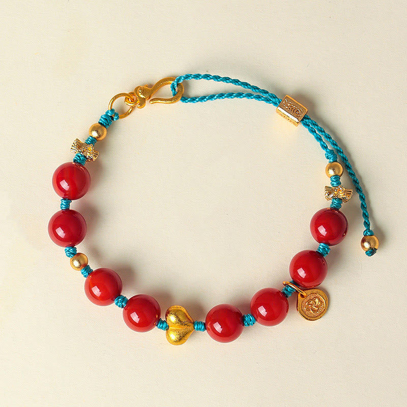 Braccialetto di successo con cordino intrecciato a forma di cuore in agata rossa del sud da 8 mm Buddha Stones - Agata rossa del sud (circonferenza del polso: 14-19 cm) - image 1