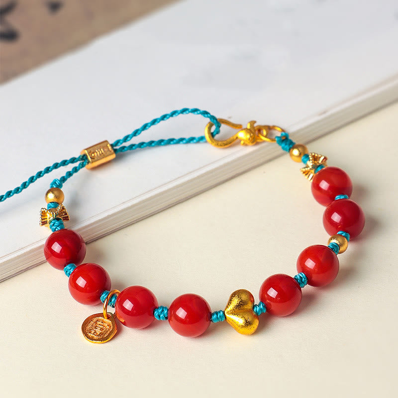 Braccialetto di successo con cordino intrecciato a forma di cuore in agata rossa del sud da 8 mm Buddha Stones - image 0