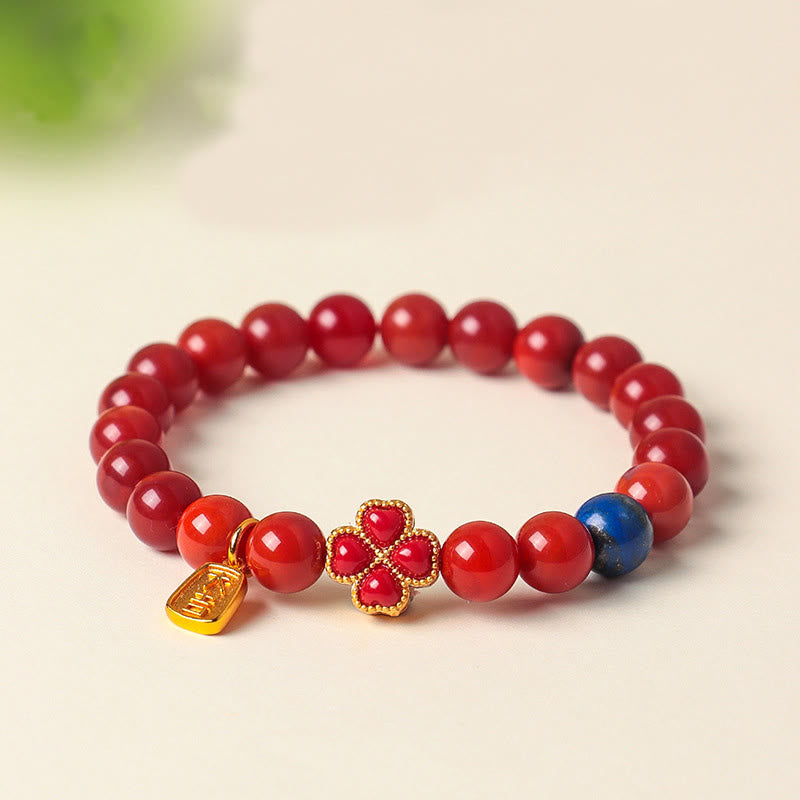 Braccialetto di perline positive con agata rossa del sud, agata bianca, fiore di zucca e quadrifoglio Buddha Stones - image 0