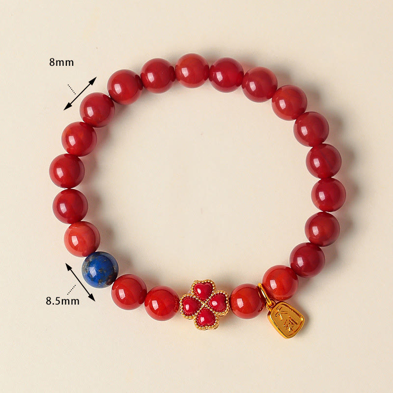 Braccialetto di perline positive con agata rossa del sud, agata bianca, fiore di zucca e quadrifoglio Buddha Stones - image 3