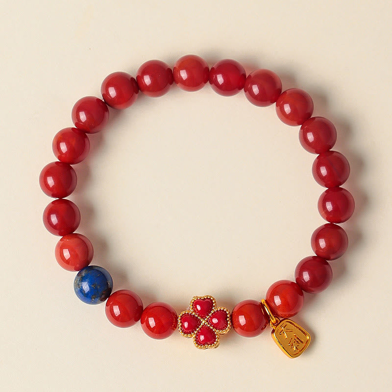 Braccialetto di perline positive con agata rossa del sud, agata bianca, fiore di zucca e quadrifoglio Buddha Stones - Agata rossa del sud (circonferenza del polso: 14-17 cm) - image 1