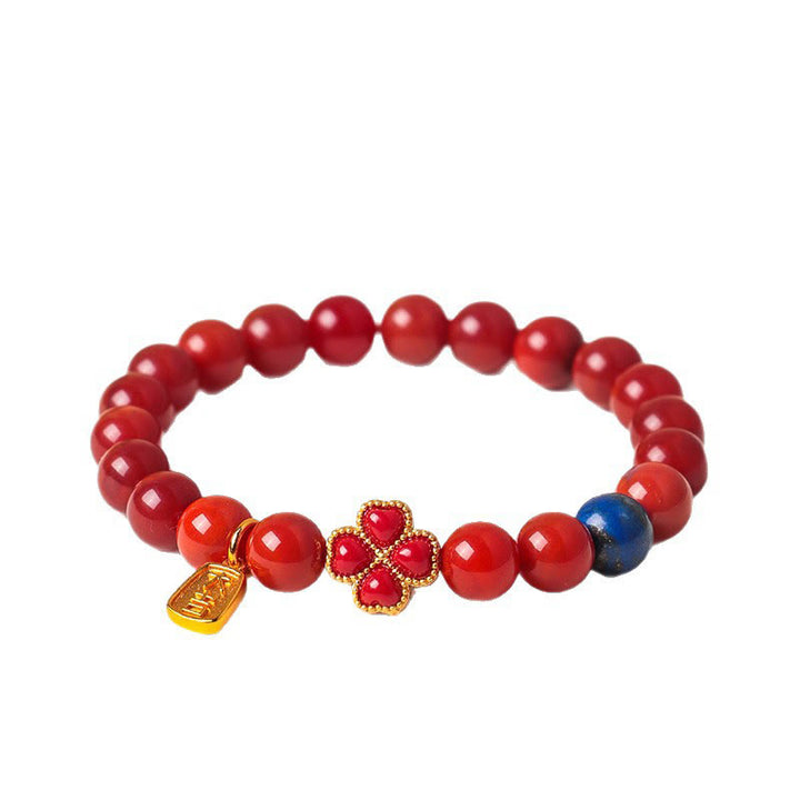 Braccialetto di perline positive con agata rossa del sud, agata bianca, fiore di zucca e quadrifoglio Buddha Stones - image 4