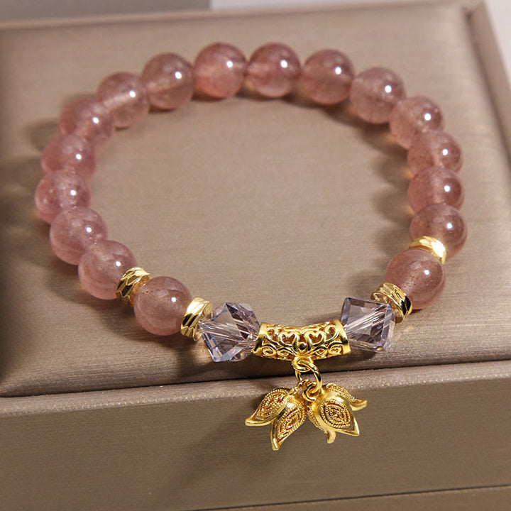 Braccialetto di perline positive in quarzo fragola naturale con mughetto Buddha Stones - image 4