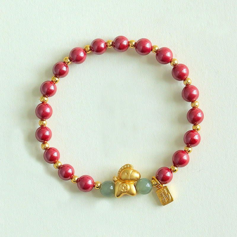 Braccialetto di benedizione in giada Hetian con Buddha Stones e carattere Fu, zodiaco cinese dell'anno del cavallo - Cinabro imperiale (circonferenza del polso: 14-17 cm) - image 9