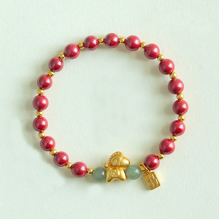 Braccialetto di benedizione in giada Hetian con Buddha Stones e carattere Fu, zodiaco cinese dell'anno del cavallo - Cinabro imperiale (circonferenza del polso: 14-17 cm) - image 9
