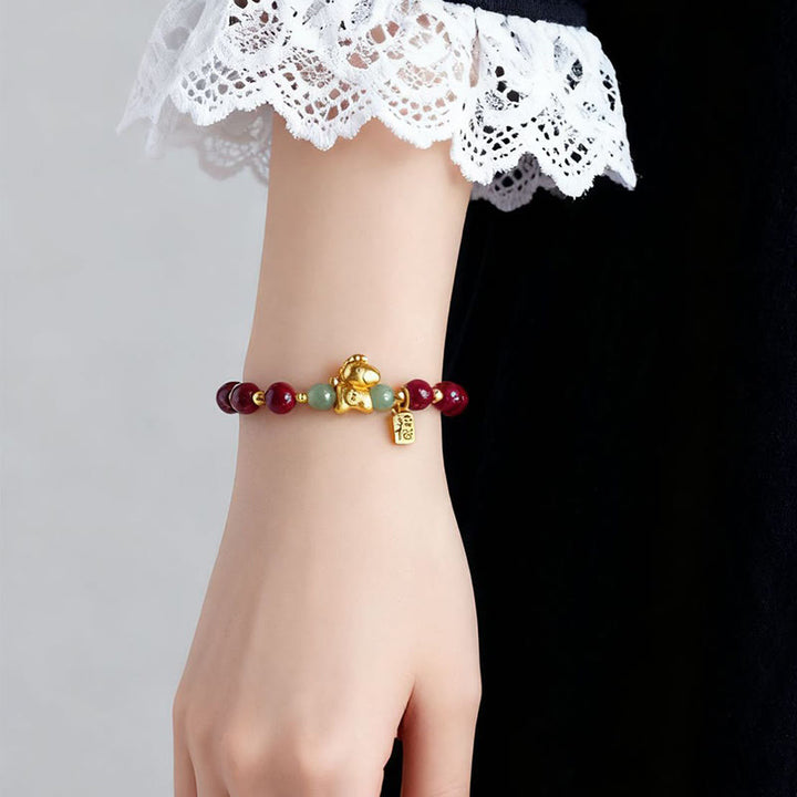 Braccialetto di benedizione in giada Hetian con Buddha Stones e carattere Fu, zodiaco cinese dell'anno del cavallo - image 5