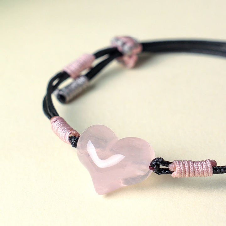 Braccialetto di calore con corda intrecciata in cristallo rosa e ciondolo a forma di cuore naturale Buddha Stones - image 8