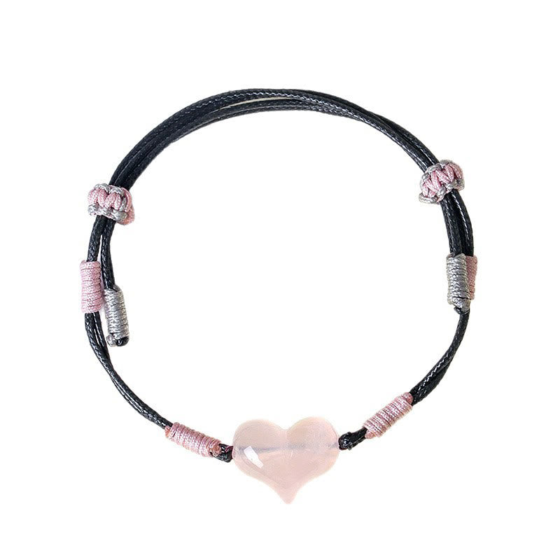 Braccialetto di calore con corda intrecciata in cristallo rosa e ciondolo a forma di cuore naturale Buddha Stones - image 11