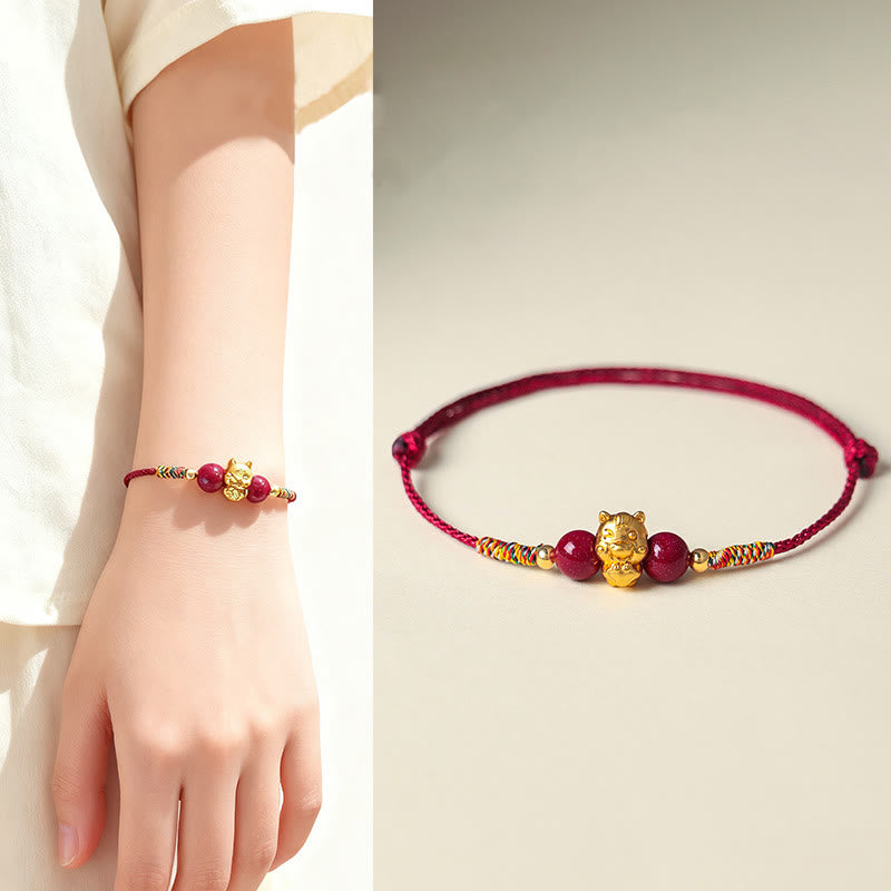 Bracciale portafortuna in argento sterling 999 Buddha Stones carattere Fu, con filo rosso, cinabro e anno del cavallo - image 10
