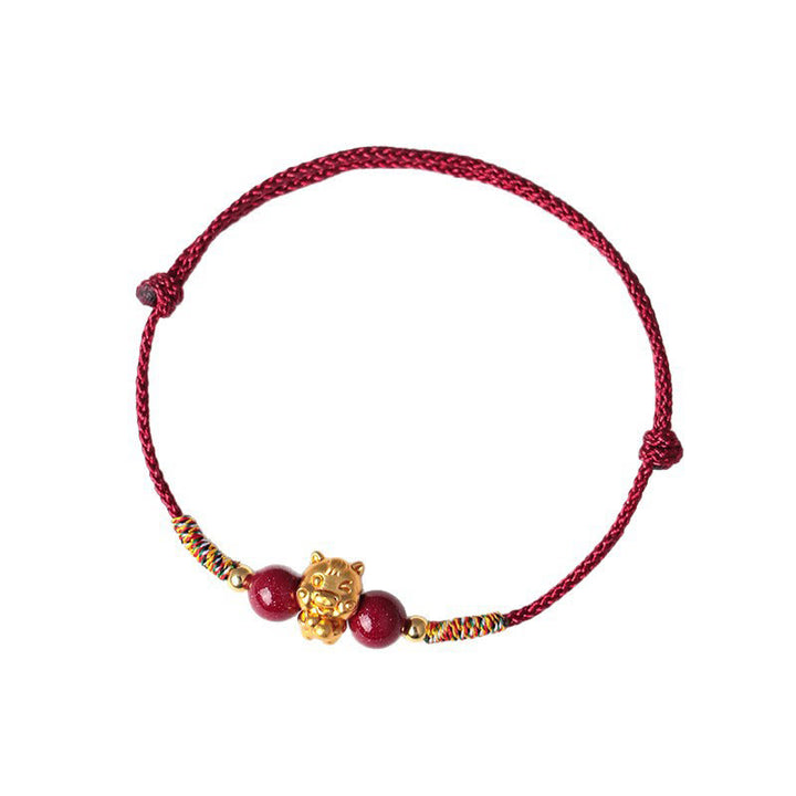 Bracciale portafortuna in argento sterling 999 Buddha Stones carattere Fu, con filo rosso, cinabro e anno del cavallo - image 16