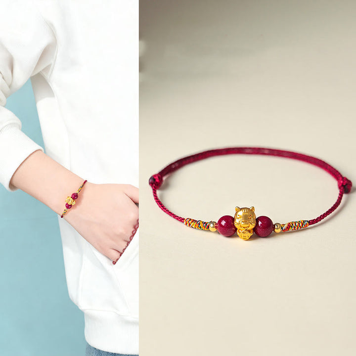 Bracciale portafortuna in argento sterling 999 Buddha Stones carattere Fu, con filo rosso, cinabro e anno del cavallo - image 12