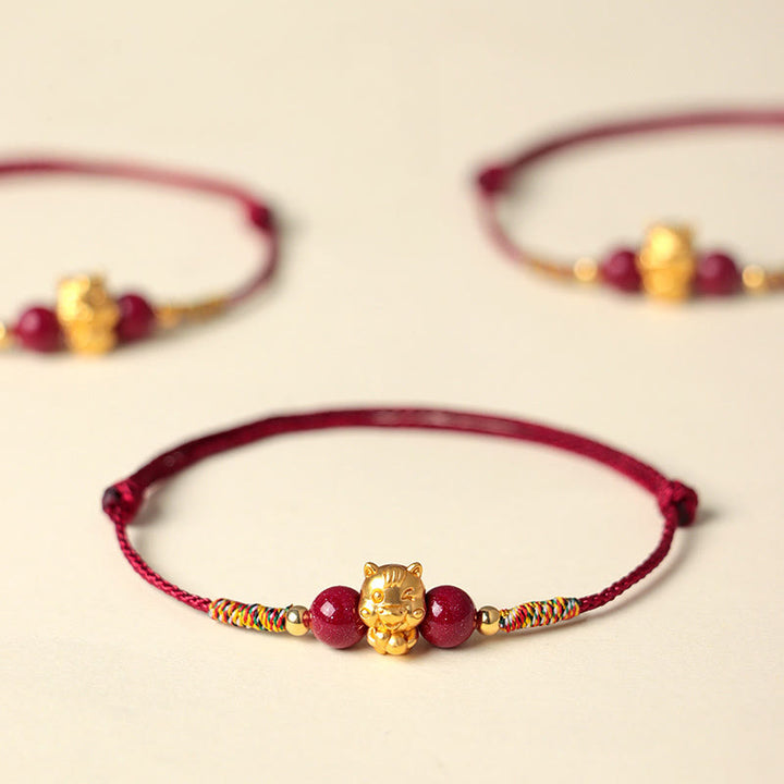 Bracciale portafortuna in argento sterling 999 Buddha Stones carattere Fu, con filo rosso, cinabro e anno del cavallo - image 17