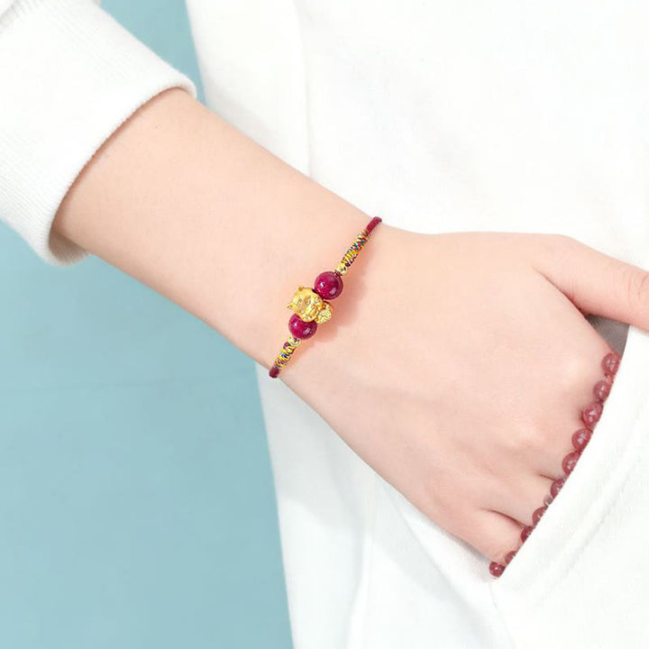 Bracciale portafortuna in argento sterling 999 Buddha Stones carattere Fu, con filo rosso, cinabro e anno del cavallo - image 2