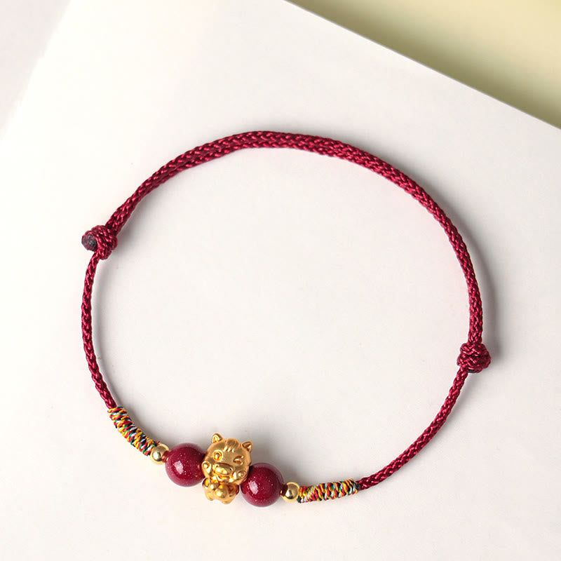 Bracciale portafortuna in argento sterling 999 Buddha Stones carattere Fu, con filo rosso, cinabro e anno del cavallo - image 14
