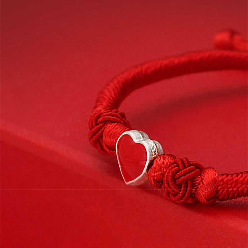 Bracciale Buddha Stones in argento sterling 999 con design a cuore 3D e cordino rosso - image 5