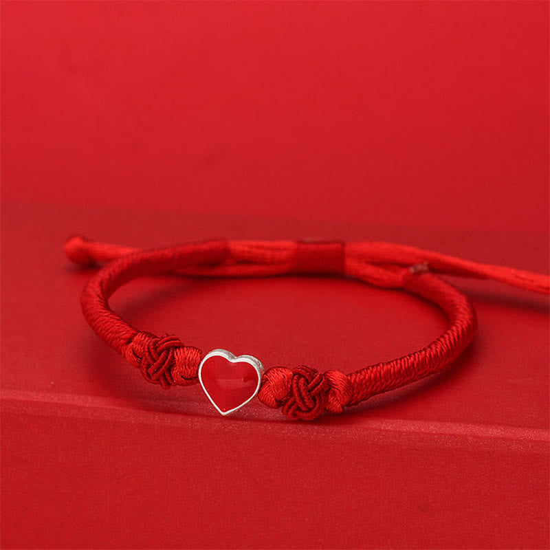 Bracciale Buddha Stones in argento sterling 999 con design a cuore 3D e cordino rosso - Cordino rosso (circonferenza del polso: 19-20 cm) - image 0