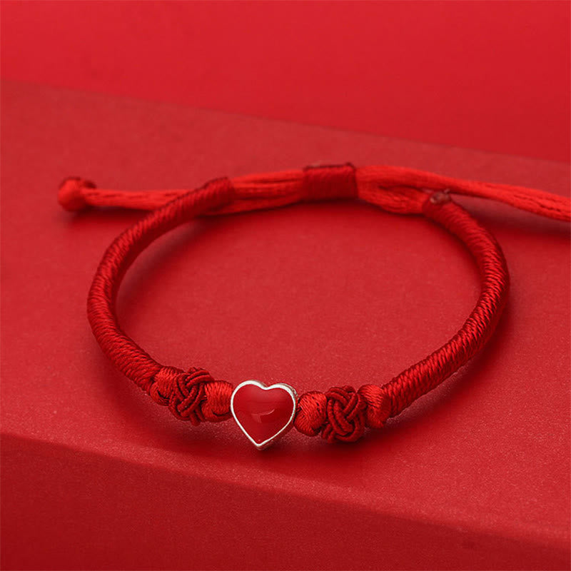 Bracciale Buddha Stones in argento sterling 999 con design a cuore 3D e cordino rosso - image 2