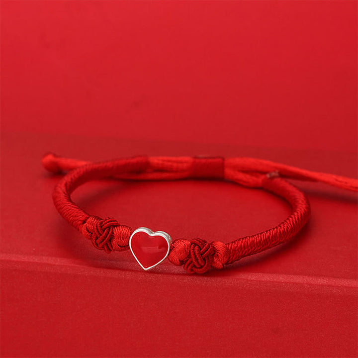 Bracciale Buddha Stones in argento sterling 999 con design a cuore 3D e cordino rosso - Cordino rosso (circonferenza del polso: 19-20 cm) - image 0