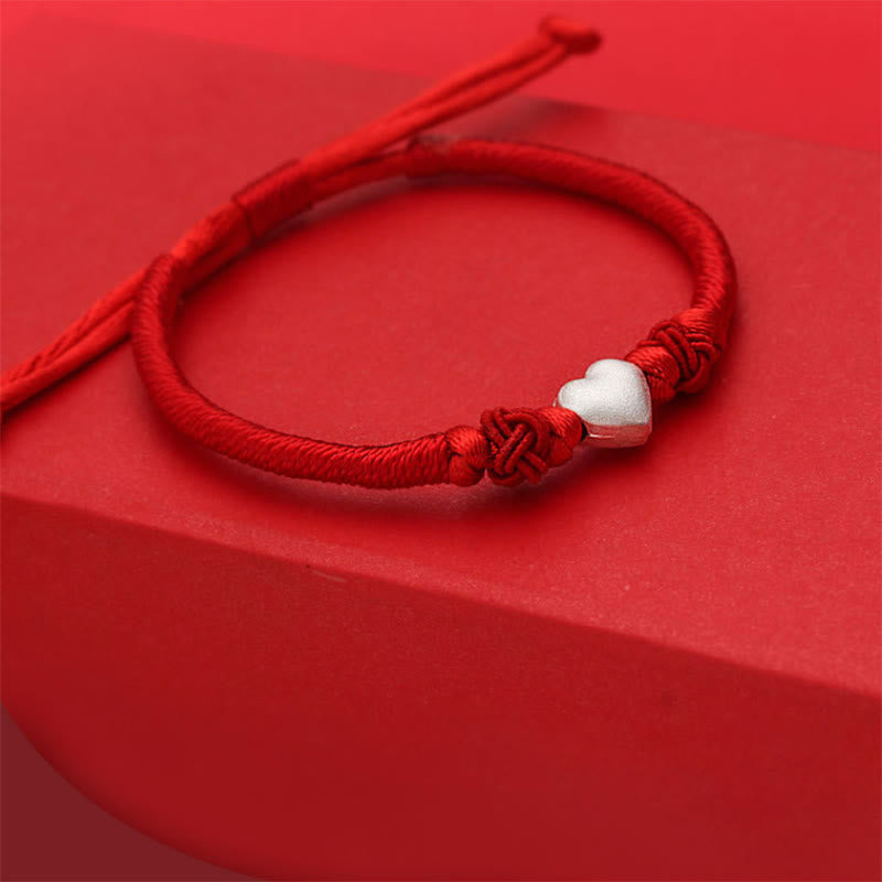Bracciale Buddha Stones in argento sterling 999 con design a cuore 3D e cordino rosso - image 4