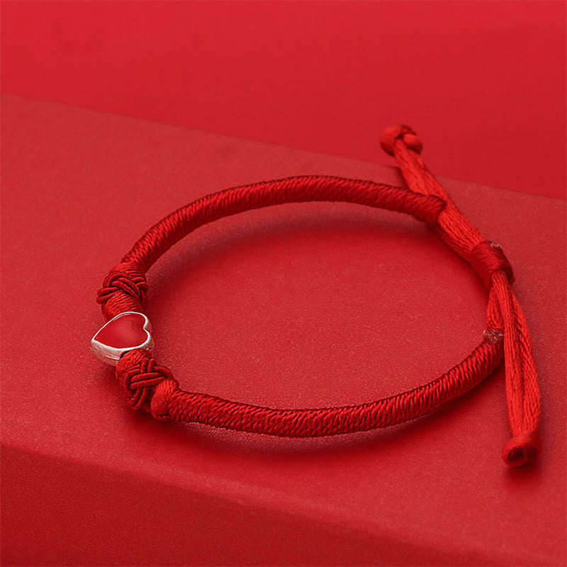 Bracciale Buddha Stones in argento sterling 999 con design a cuore 3D e cordino rosso - image 3