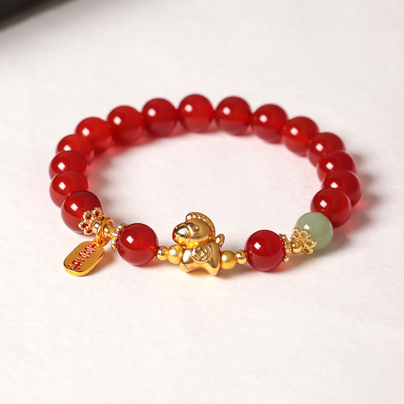 Bracciale Buddha Stones Anno del Cavallo Giada Hetian Ossidiana Nera Agata Rossa Forza - image 11