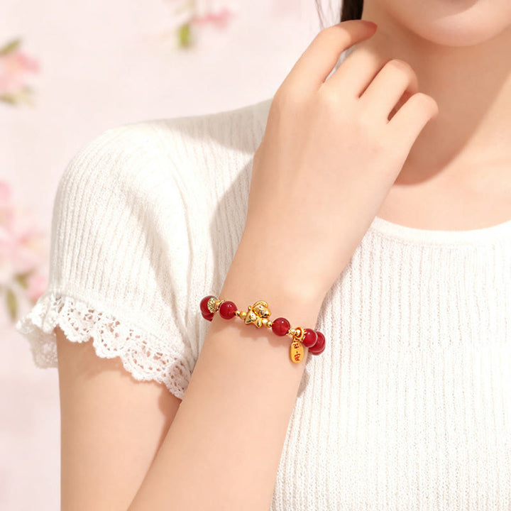 Bracciale Buddha Stones Anno del Cavallo Giada Hetian Ossidiana Nera Agata Rossa Forza - image 13