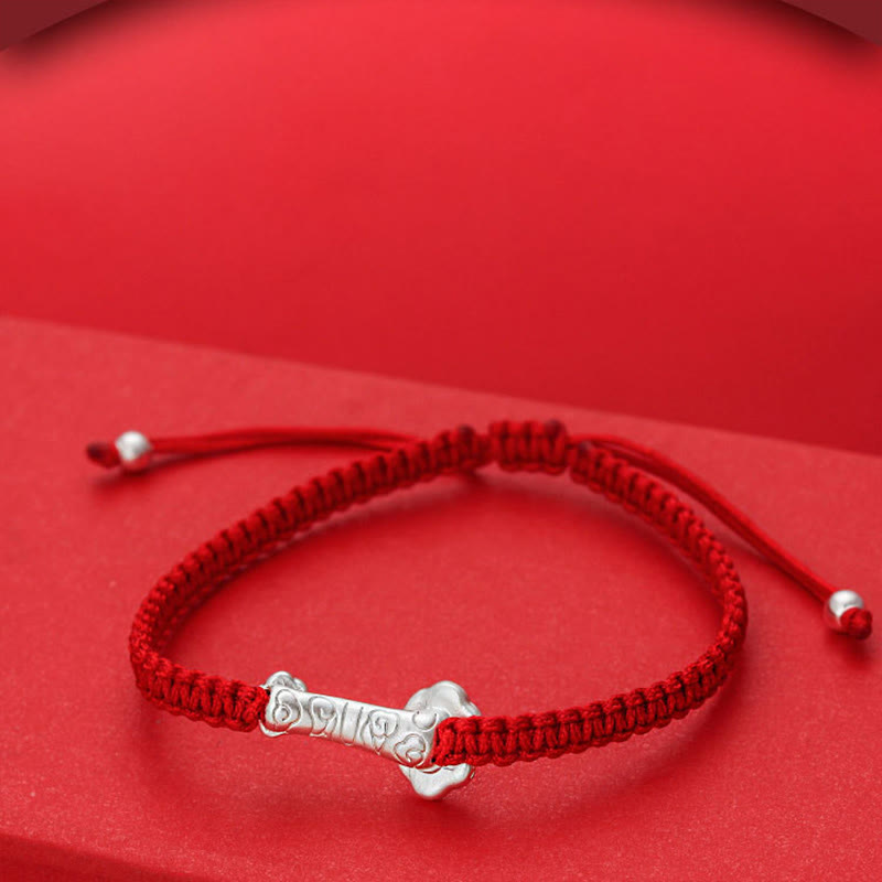 Bracciale intrecciato con cordino rosso e carattere Ruyi Fu in argento sterling 999 Buddha Stones - image 4