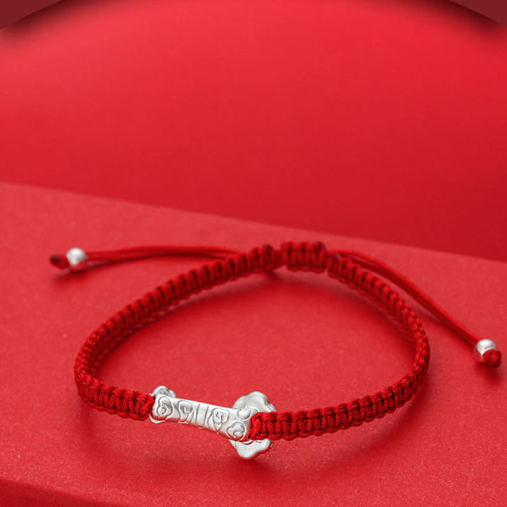 Bracciale intrecciato con cordino rosso e carattere Ruyi Fu in argento sterling 999 Buddha Stones - image 4